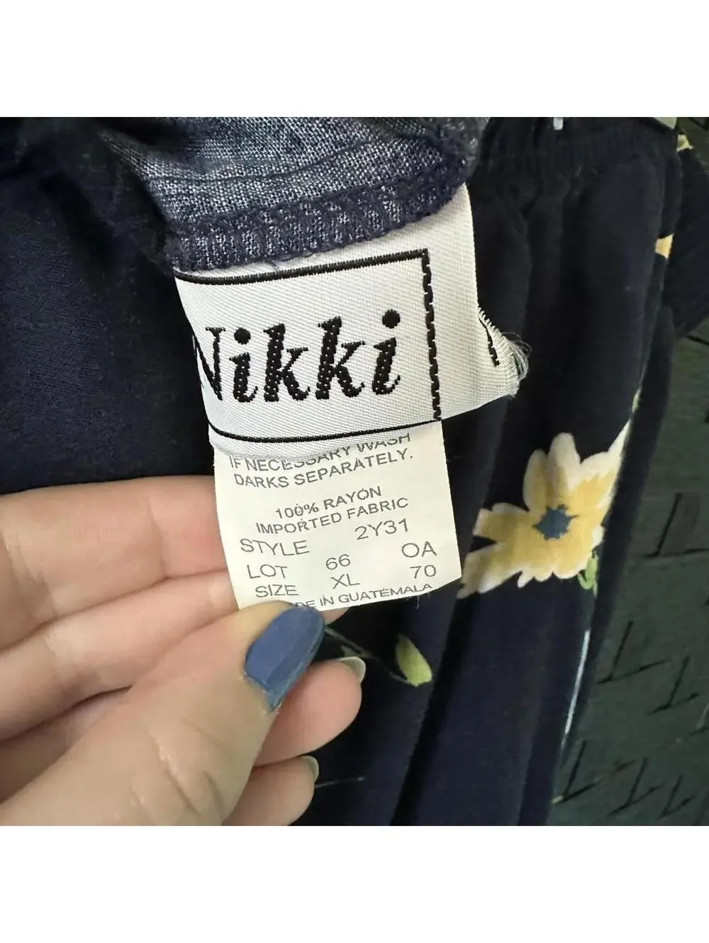 Nikki Brand Floral Midi Skirt - Navy Blue with Yellow & Blue Flowers - Size XL